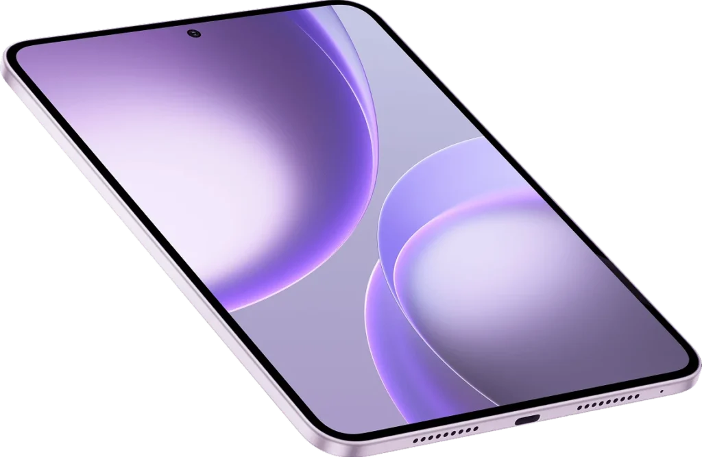 OPPO Pad Mini, lying flat at an angle, purple wallpaper on screen