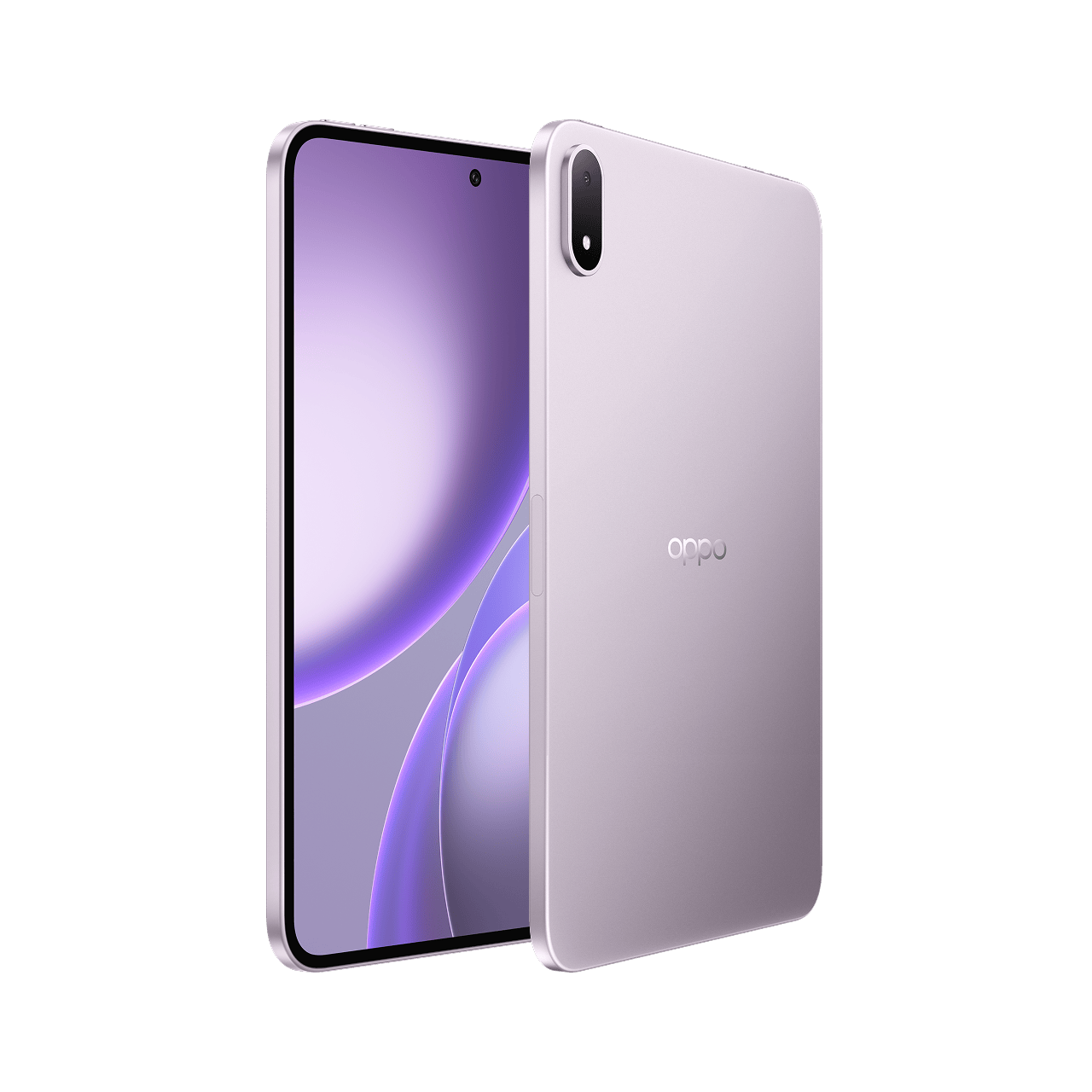 OPPO Pad Mini seen at an angle, showing the thin edge, the camera and the OPPO logo on the back