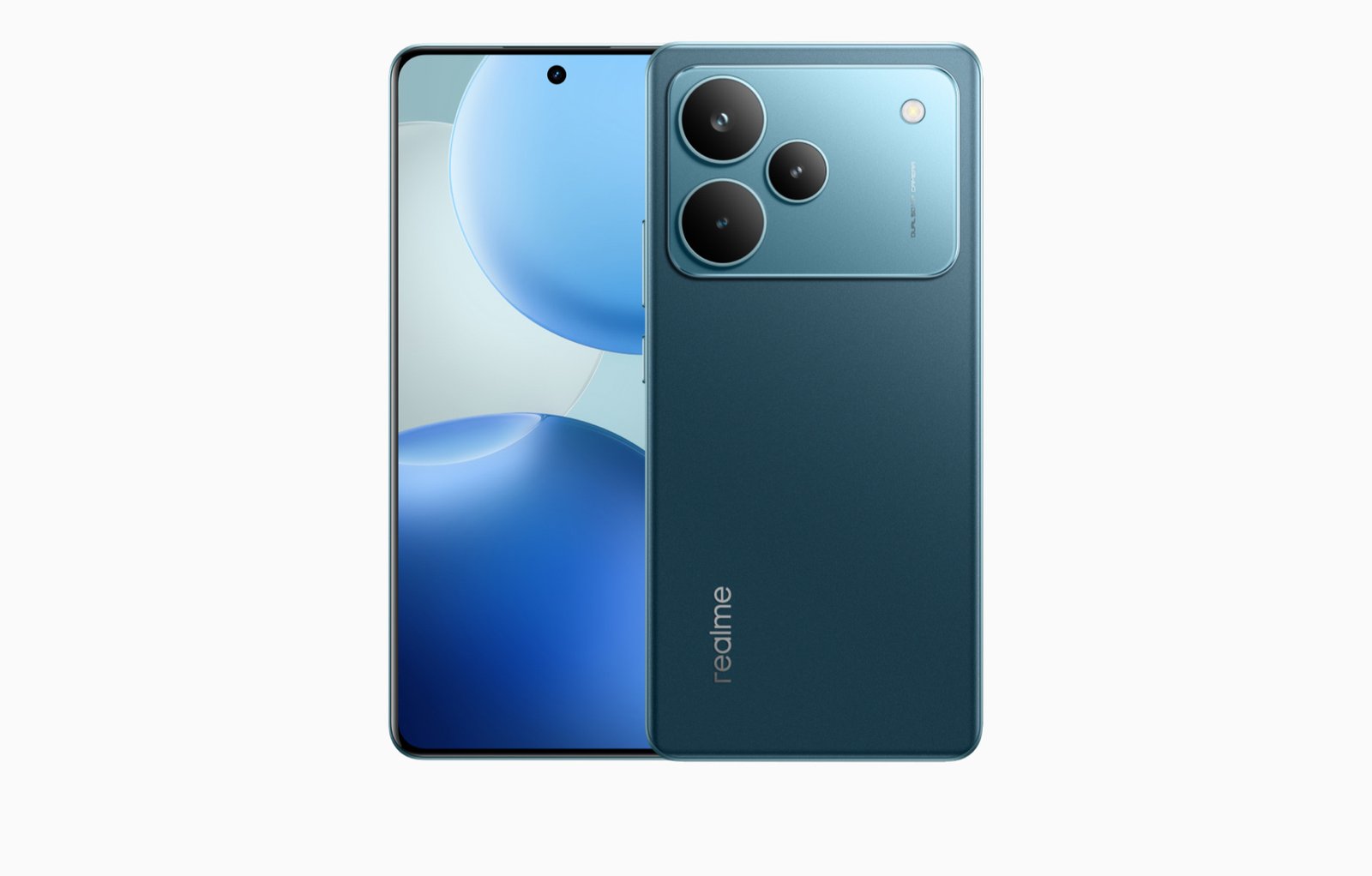 realme P4 Pro 5G in blue, screen and back shown side by side