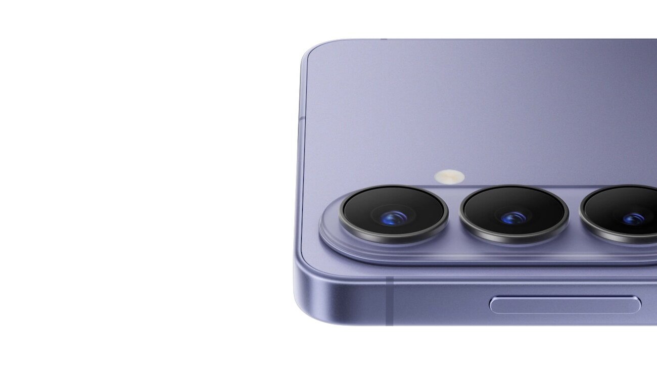 Samsung Galaxy S26 in Cobalt Violet, rear camera and side button close-up