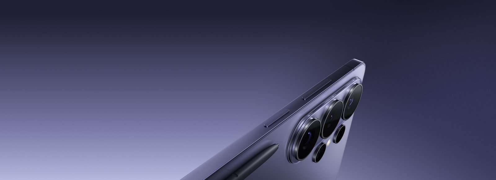 Samsung Galaxy S26 Ultra seen from the back at an angle, showing its camera lenses and S Pen