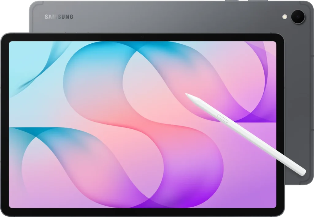 Samsung Galaxy Tab S12+, in Gray, front and back with the S Pen