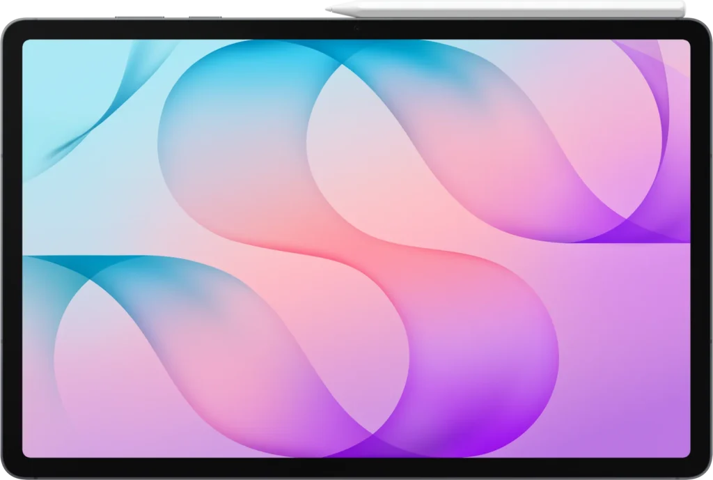 Samsung Galaxy Tab S12+, in Gray, front with the S Pen attached on top