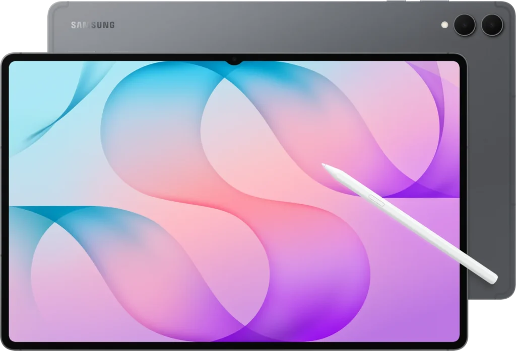 Samsung Galaxy Tab S12 Ultra, in Gray, front and back with the S Pen