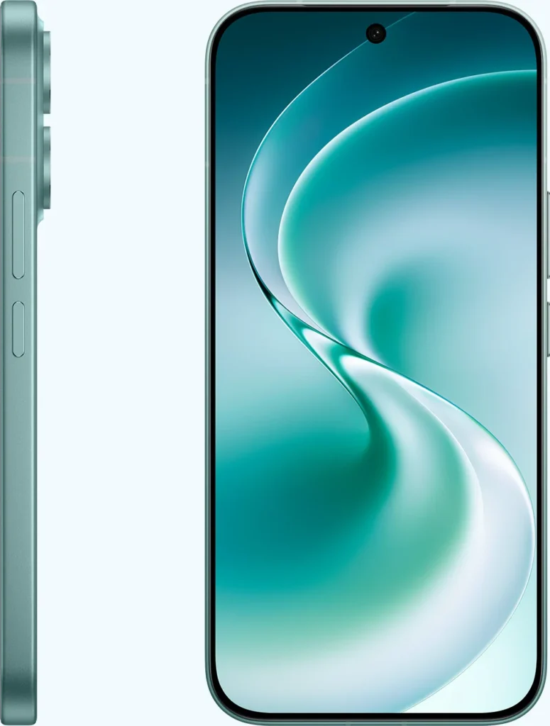 Vivo V80, in Horizon Blue, side and front