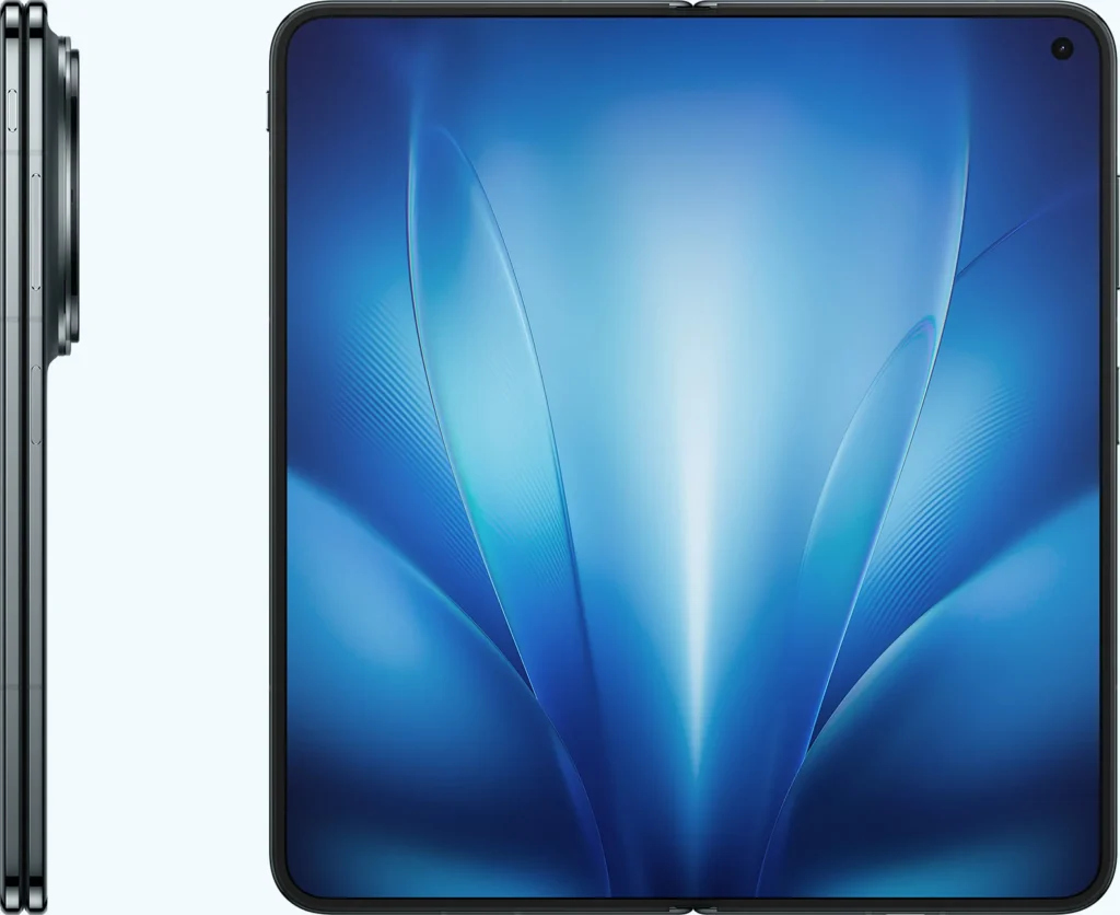 Vivo X Fold6, in Prism Black, unfolded, with the side profile
